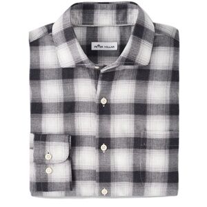 Peter Millar Lyles Autumn Soft Cotton‎ Shirt - Gale Grey size L plaid pocket